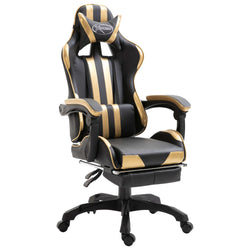 Leather Gaming Chair with Footrest Gold
