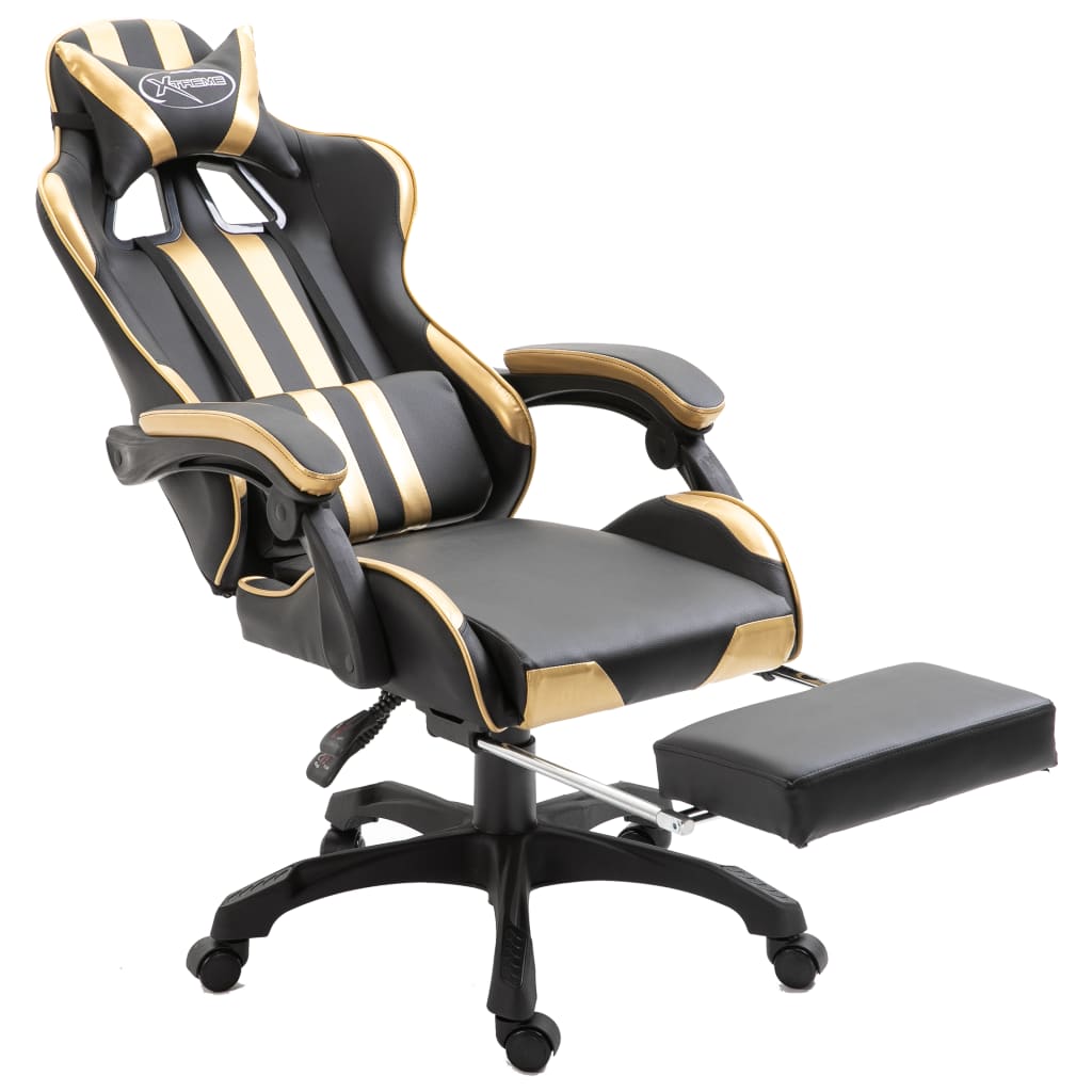 Leather Gaming Chair with Footrest Gold