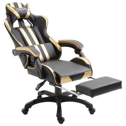 Leather Gaming Chair with Footrest Gold