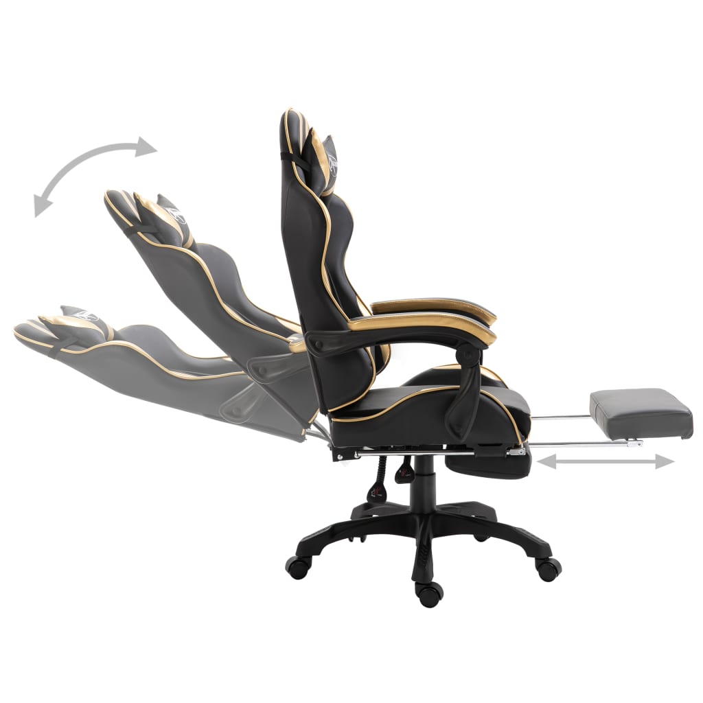 Leather Gaming Chair with Footrest Gold