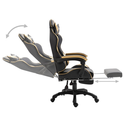 Leather Gaming Chair with Footrest Gold
