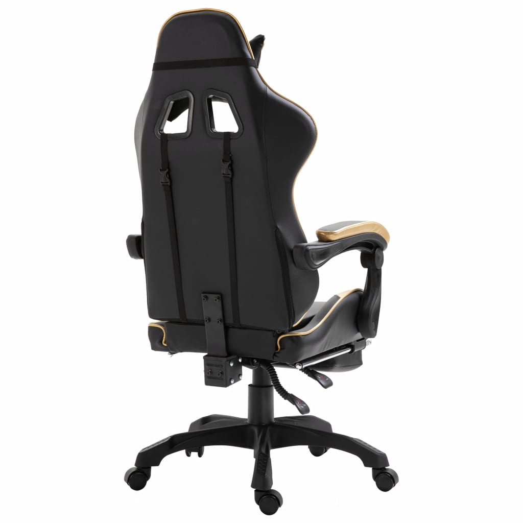 Leather Gaming Chair with Footrest Gold