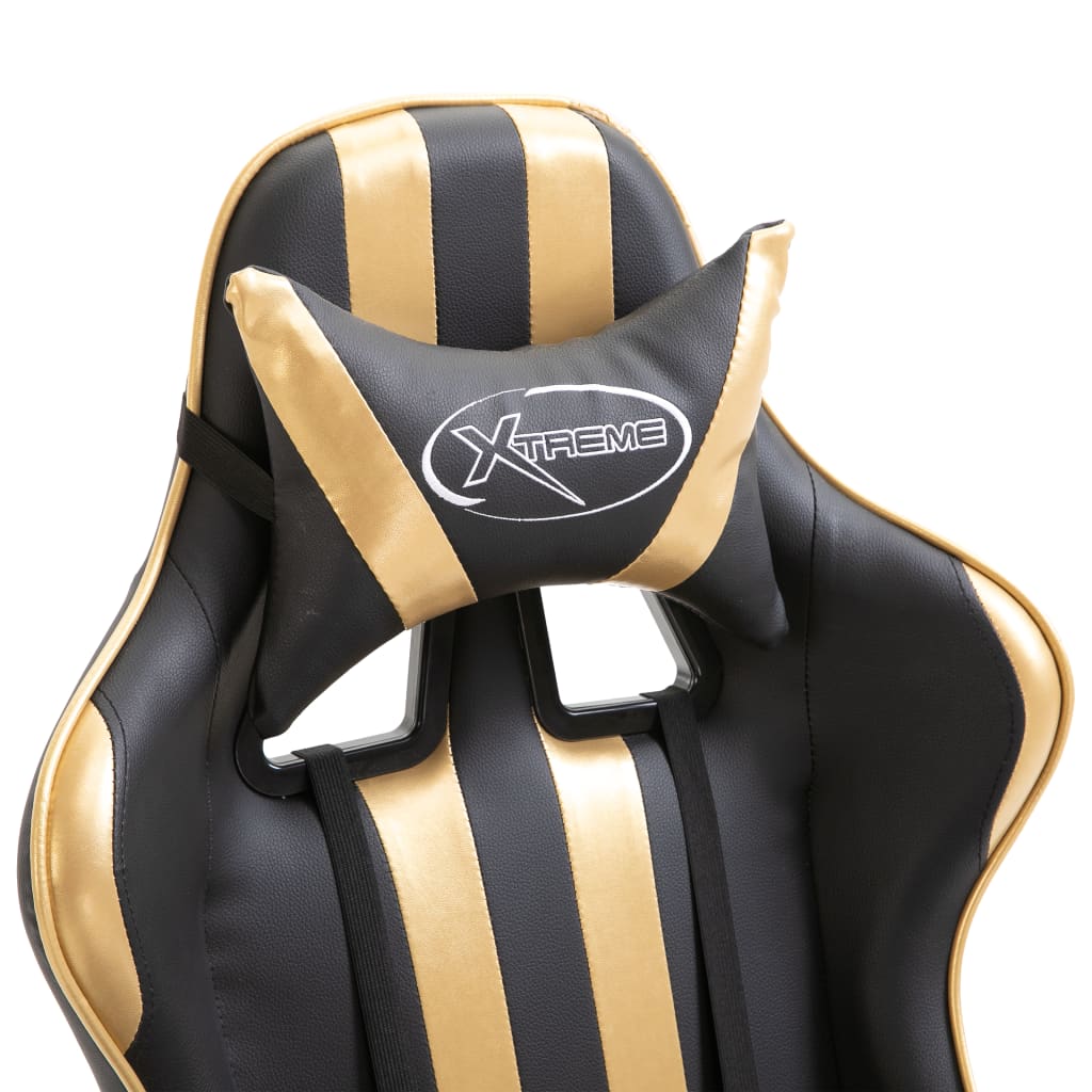 Leather Gaming Chair with Footrest Gold
