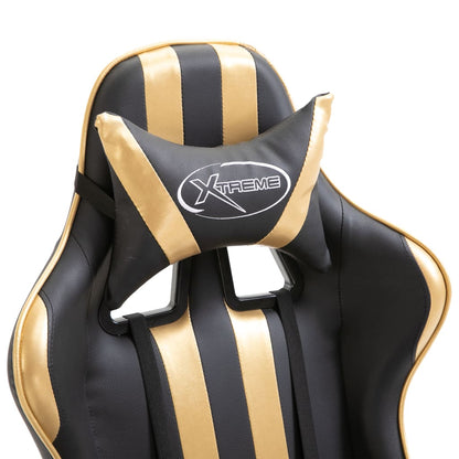 Leather Gaming Chair with Footrest Gold