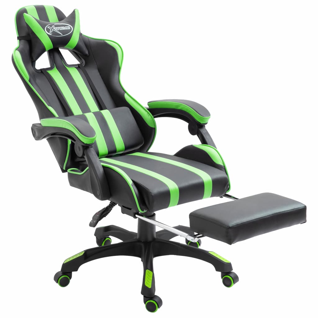 Leather Gaming Chair with Footrest Green