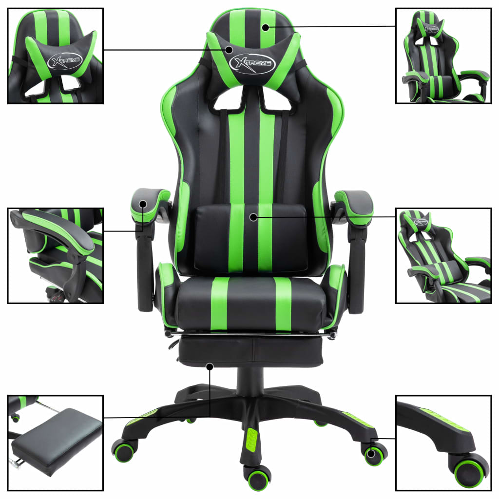 Leather Gaming Chair with Footrest Green