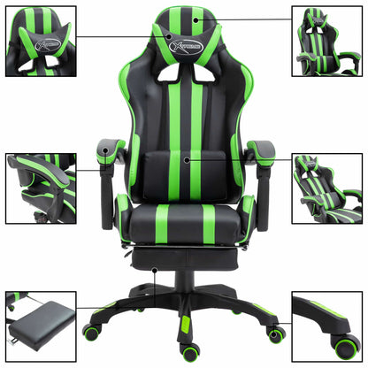 Leather Gaming Chair with Footrest Green