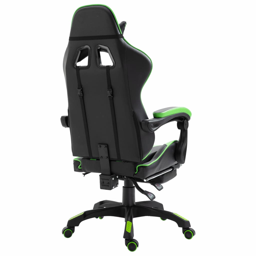 Leather Gaming Chair with Footrest Green