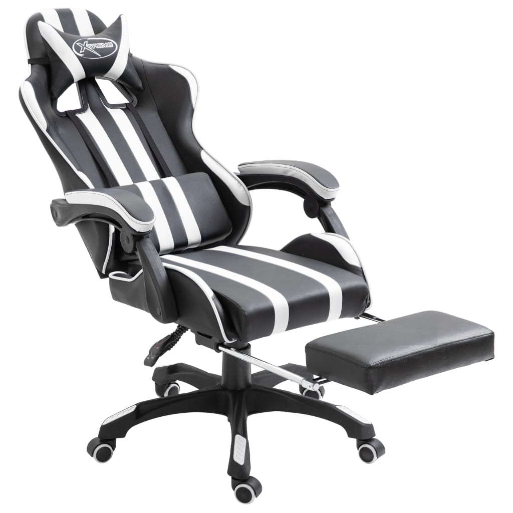 Leather Gaming Chair with Footrest White