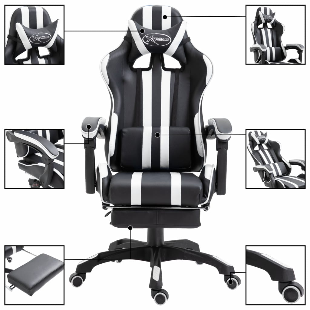 Leather Gaming Chair with Footrest White