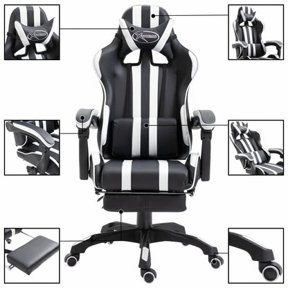 Leather Gaming Chair with Footrest White