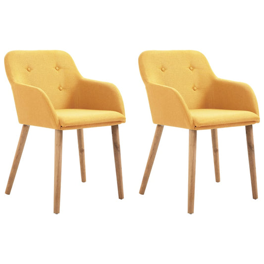 Dining Chairs 2 pcs Yellow Fabric and Solid Oak Wood