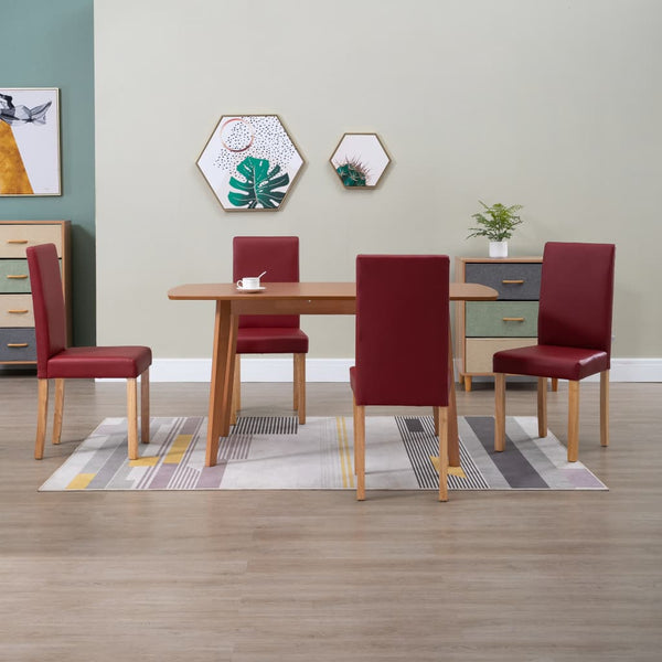  4 pcs Dining Chairs Red faux Leather