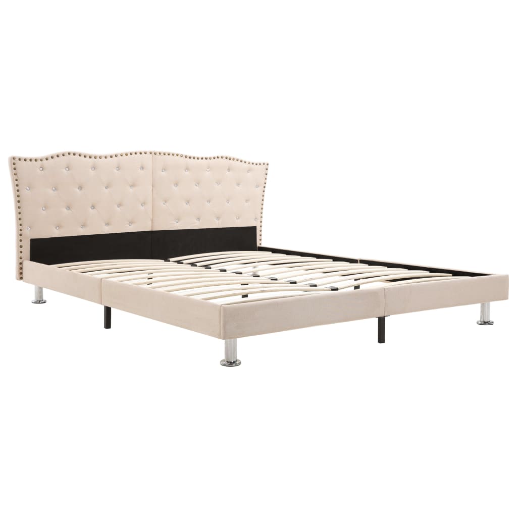 Bed Frame Cream Fabric 153x203 cm Queen