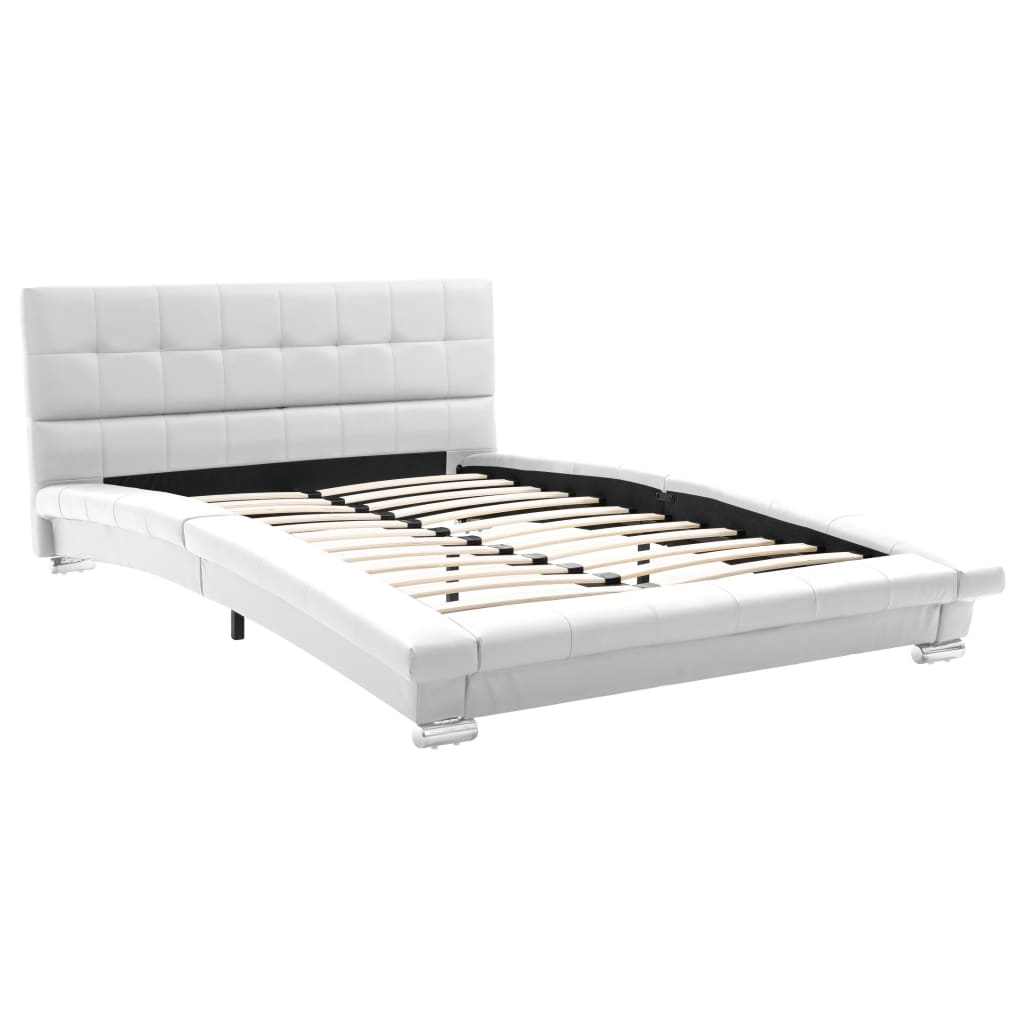 Bed Frame White Faux Leather 106x203 cm  King Single