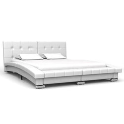 Bed Frame White Faux Leather 137x187 cm  Double