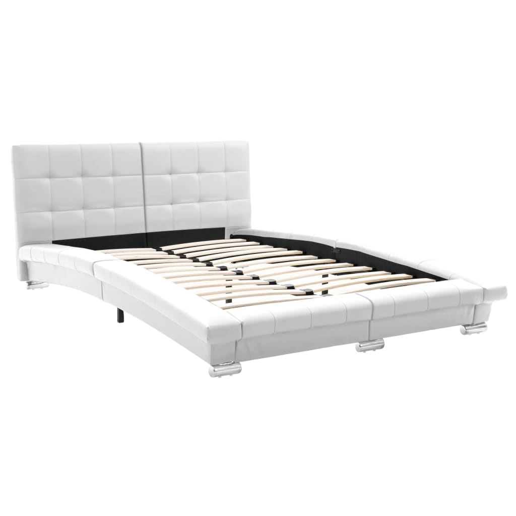 Bed Frame White Faux Leather 137x187 cm  Double
