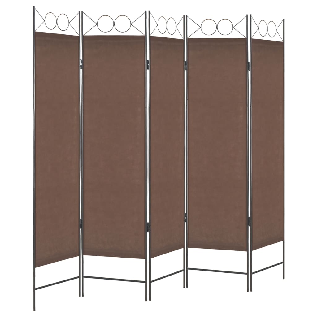 5-Panel Room Divider Brown 200x180 cm