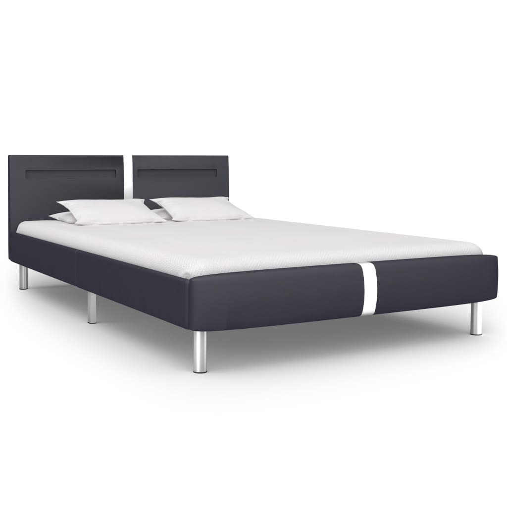 Bed Frame with LED Black Faux Leather Queen