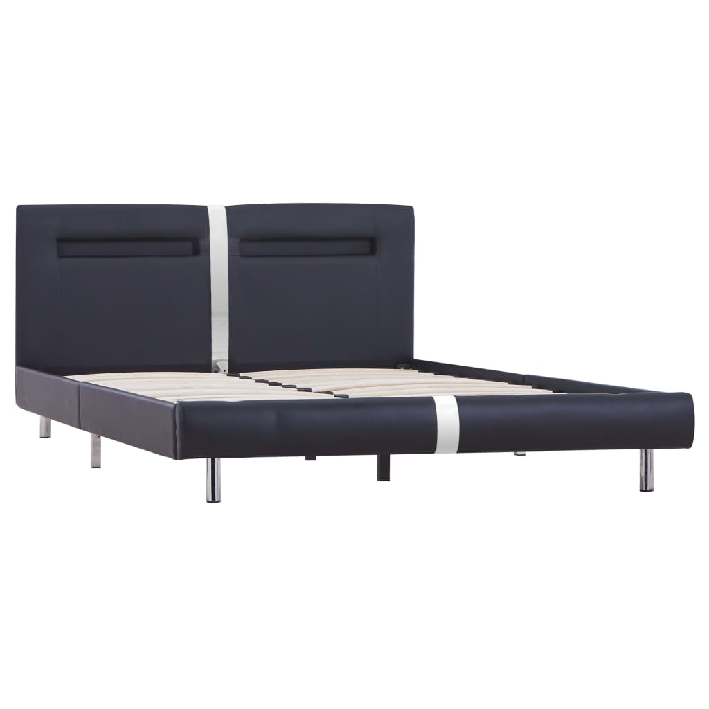 Bed Frame with LED Black Faux Leather Queen