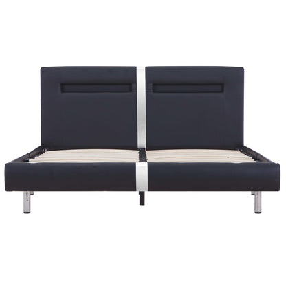 Bed Frame with LED Black Faux Leather Queen