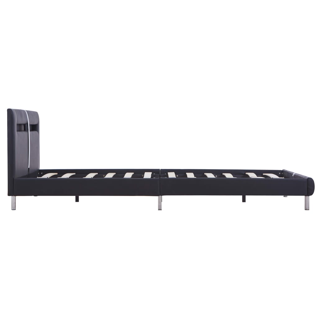 Bed Frame with LED Black Faux Leather Queen