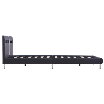 Bed Frame with LED Black Faux Leather Queen