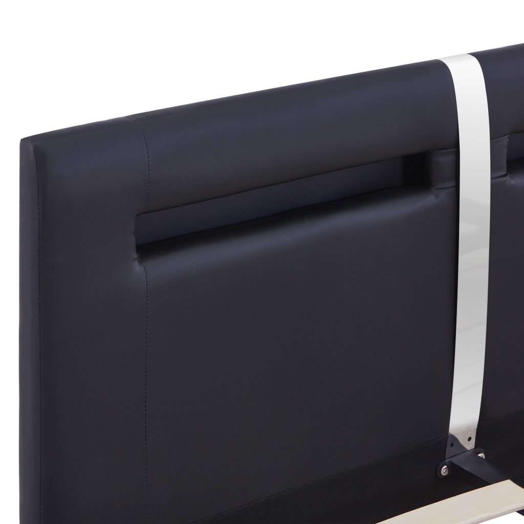 Bed Frame with LED Black Faux Leather Queen