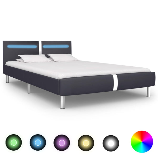  Bed Frame with LED Black faux Leather King