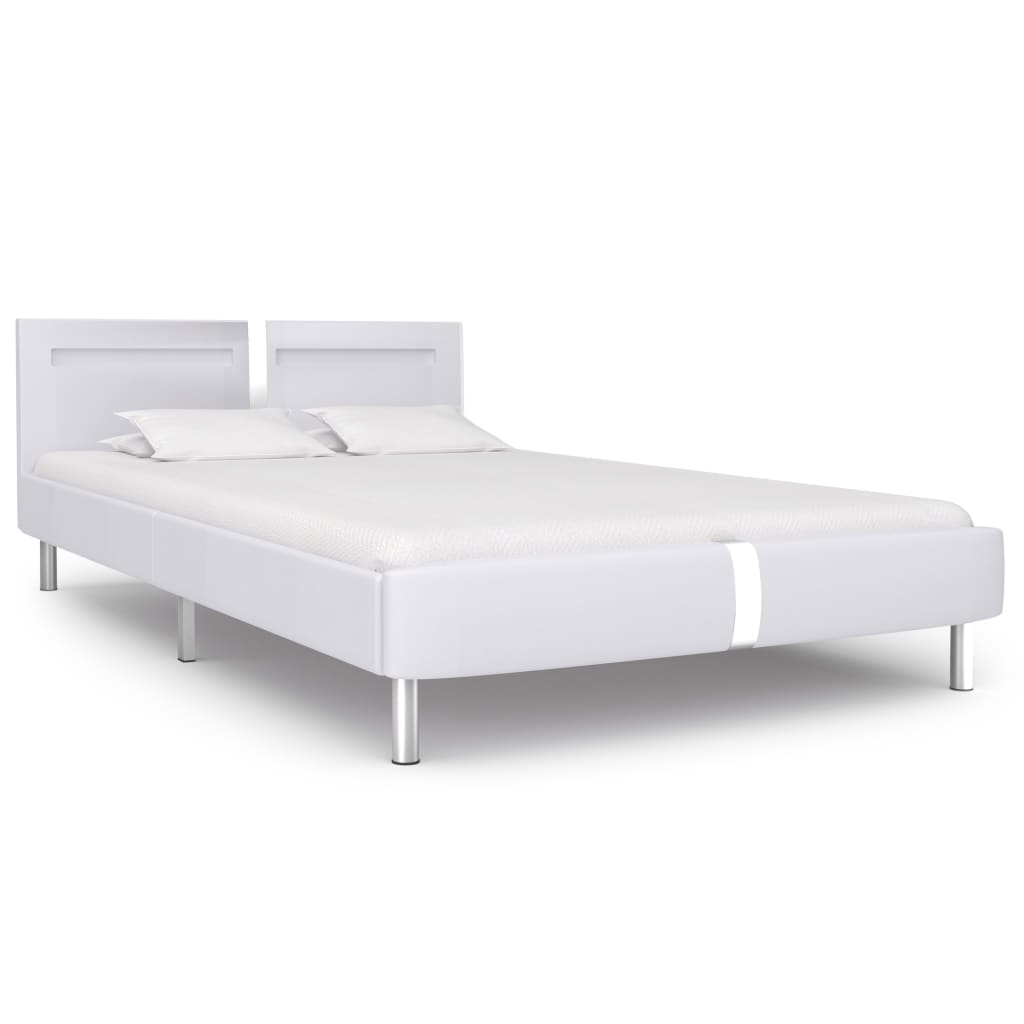 Bed Frame with LED White Faux Leather Double