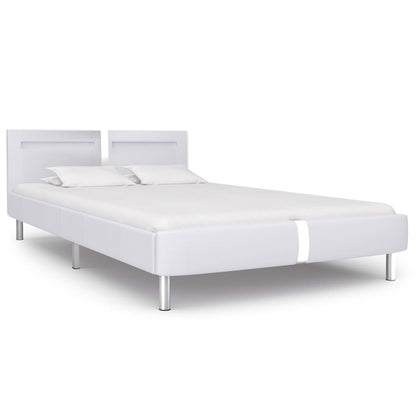 Bed Frame with LED White Faux Leather Double