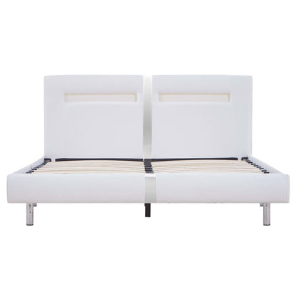 Bed Frame with LED White Faux Leather Double