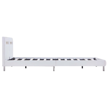 Bed Frame with LED White Faux Leather Double