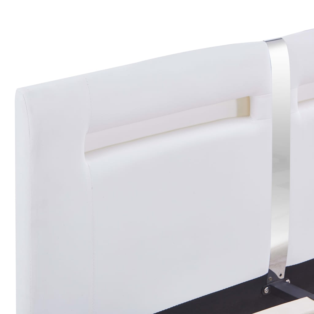 Bed Frame with LED White Faux Leather Double
