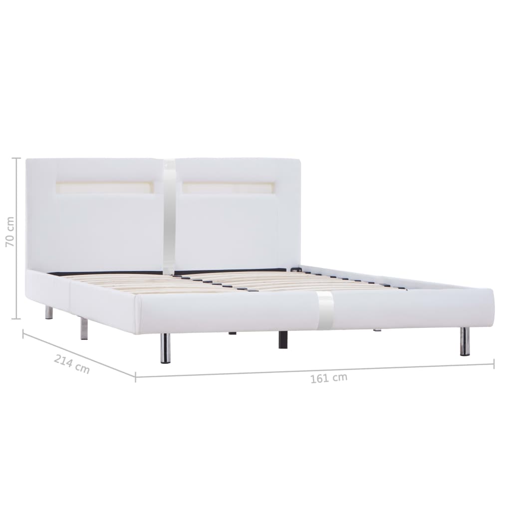 Bed Frame with LED White Faux Leather Double