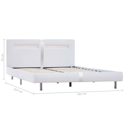 Bed Frame with LED White Faux Leather Double
