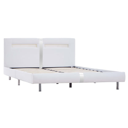 Bed Frame with LED White Faux Leather Queen