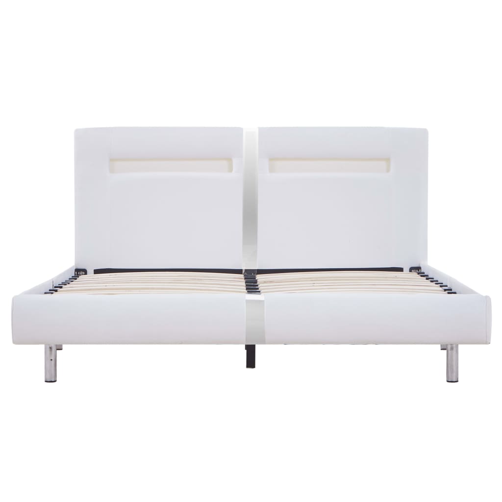 Bed Frame with LED White Faux Leather Queen