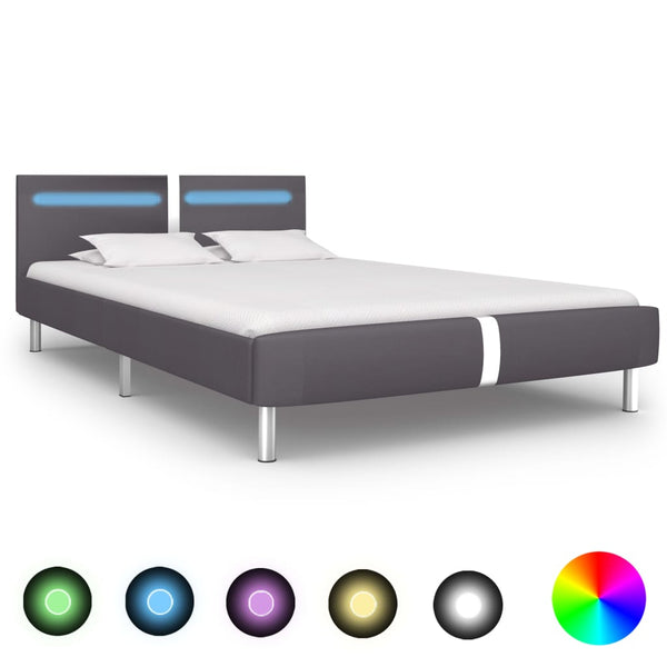  Bed Frame with LED Grey Leather Double