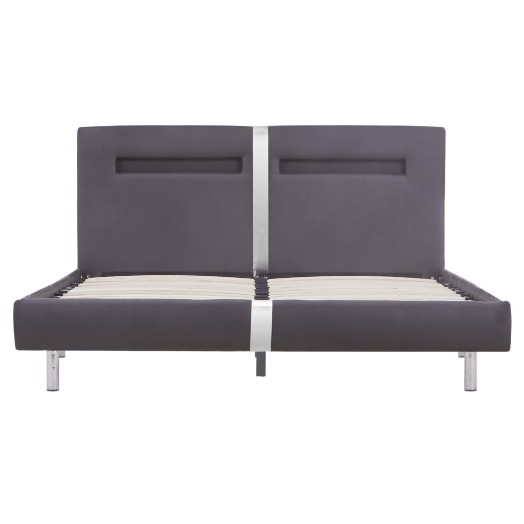 Bed Frame with LED Grey Faux Leather Double