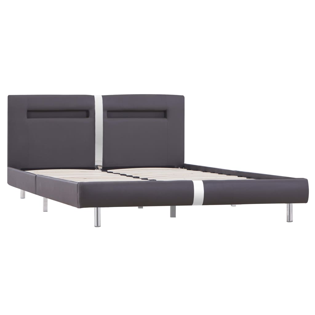 Bed Frame with LED Grey Faux Leather King