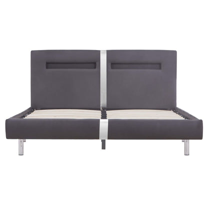 Bed Frame with LED Grey Faux Leather King