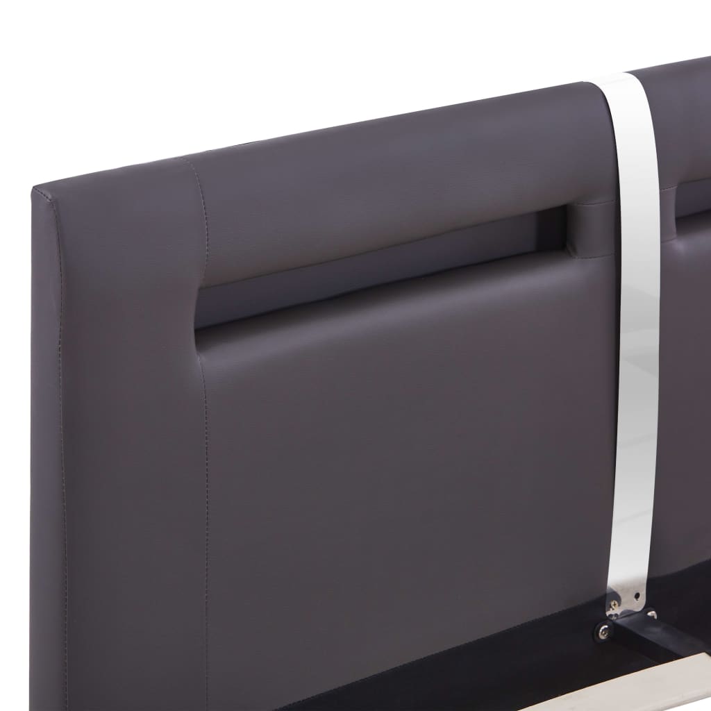 Bed Frame with LED Grey Faux Leather King