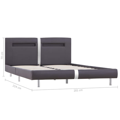 Bed Frame with LED Grey Faux Leather King