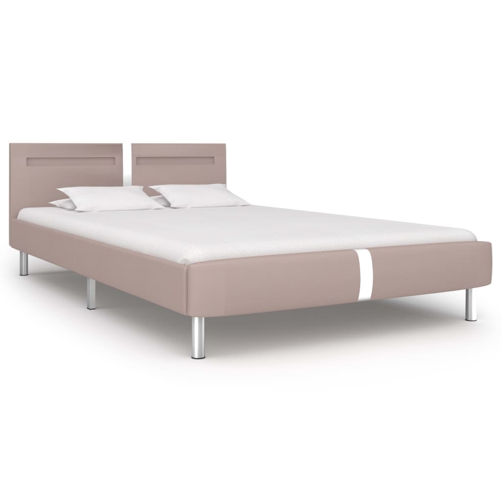 Bed Frame with LED Cappuccino Faux Leather King