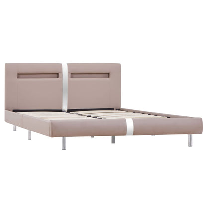 Bed Frame with LED Cappuccino Faux Leather King