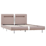Bed Frame with LED Cappuccino faux Leather King