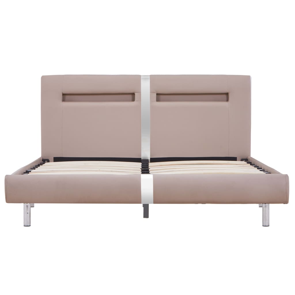 Bed Frame with LED Cappuccino Faux Leather King
