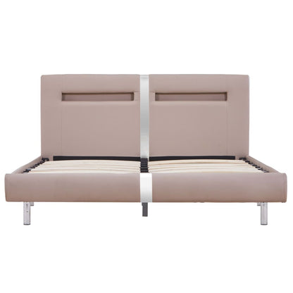 Bed Frame with LED Cappuccino Faux Leather King