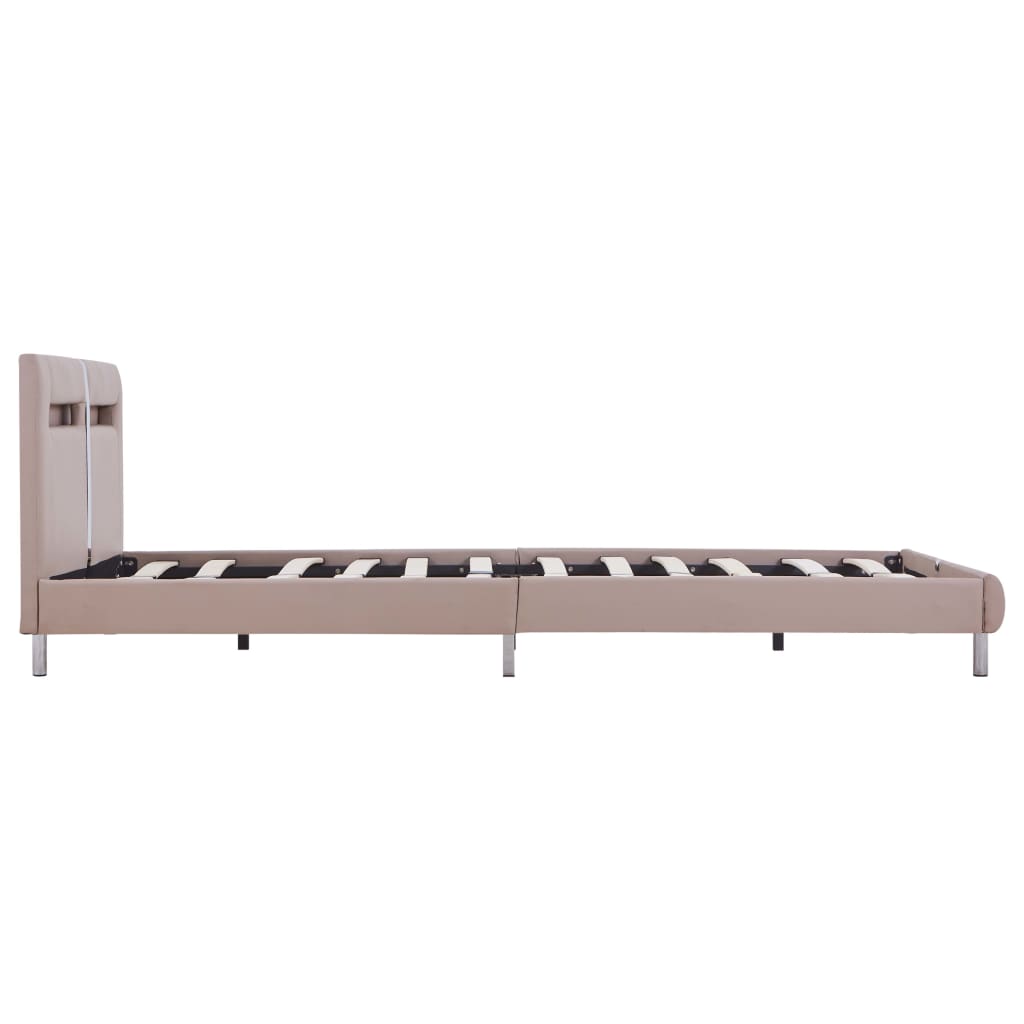 Bed Frame with LED Cappuccino Faux Leather King